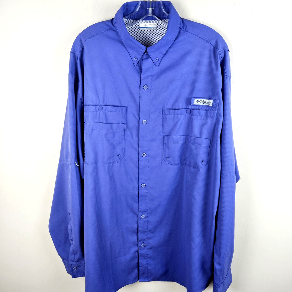 Columbia Men's PFG Tamiami II Long Sleeve Shirt XL Vivid Blue UPF 40
